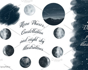 手绘月亮星座PNG图片素材下载