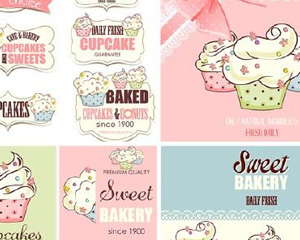 粉色可爱蝴蝶结卡通蛋糕冰激凌卡片平面包装 AI矢量设计素材