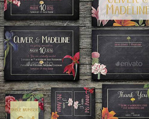PSD源文件设计素材 含字体 欧式复古花卉婚礼请柬邀请贺卡片图案