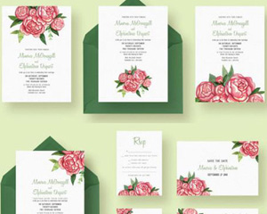 唯美小清新水彩花卉婚礼邀请函贺卡片 PSD分层设计素材 含字体 