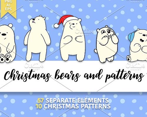 可爱卡通圣诞熊雪花矢量设计素材