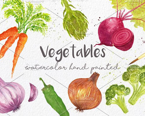 蔬菜手绘水彩画免扣素