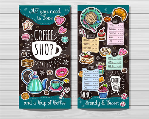 手绘卡通创意咖啡店价目表菜单咖啡设计元素下载