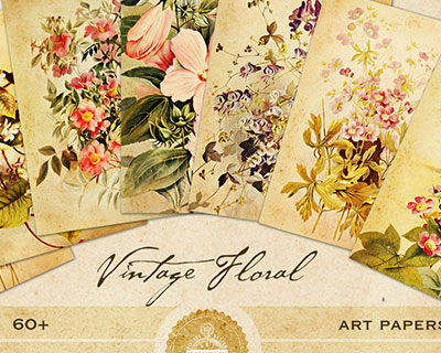 61P复古花卉明信片卡片设计素材下载