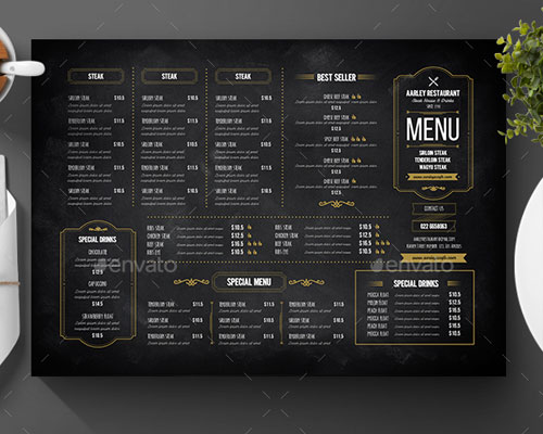 时尚黑板背景西餐定菜单模板下载