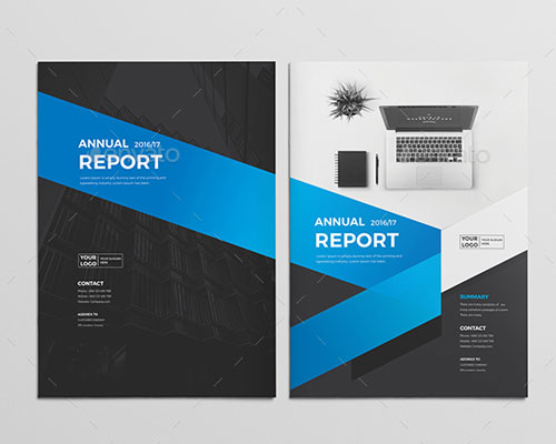 蓝色时尚企业年度报告图标InDesign模板画册书籍模板下载