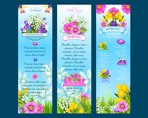 春季花卉促销海报横幅传单矢量素材