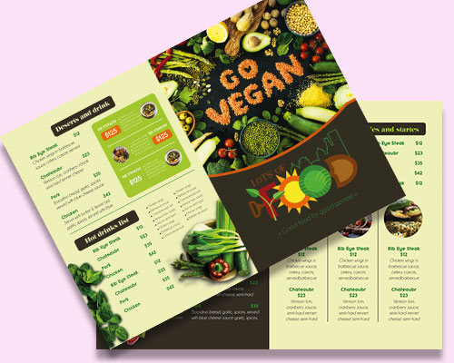 创意素食插画双折页菜单模板下载