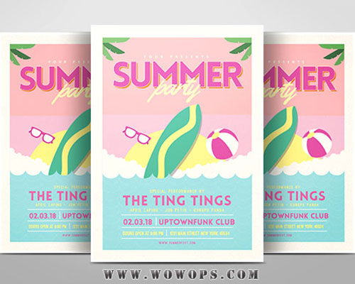 粉色清新背景夏日海滩通用海报