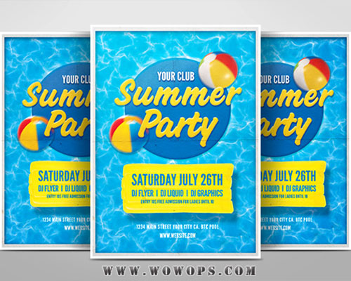 清新海蓝色夏季泳池派对海报