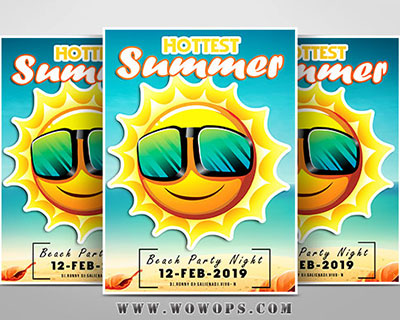卡通太阳夏日海滩聚会活动海报
