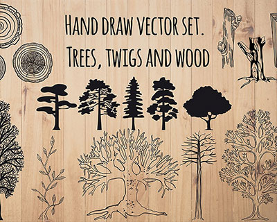手绘树木木材矢量素材