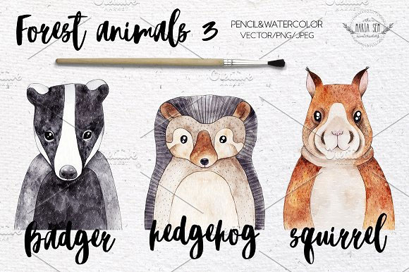 水彩森林动物插图装饰画素材下载2