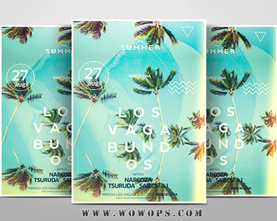 小清新蓝色棕榈夏日活动海报设计ps素材