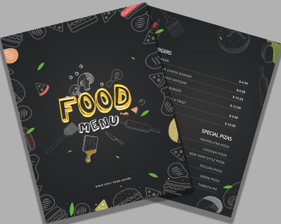 手绘食物背景大气黑色菜单设计模板