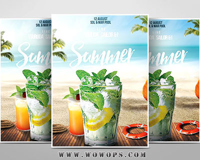 假日海滩冷饮果汁沙滩派对海报设计