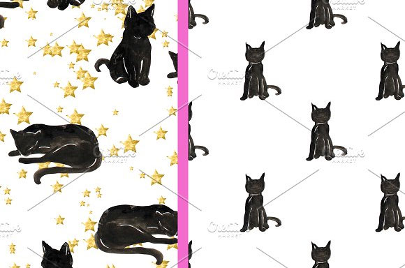 水彩手绘黑猫轮廓剪影素材下载