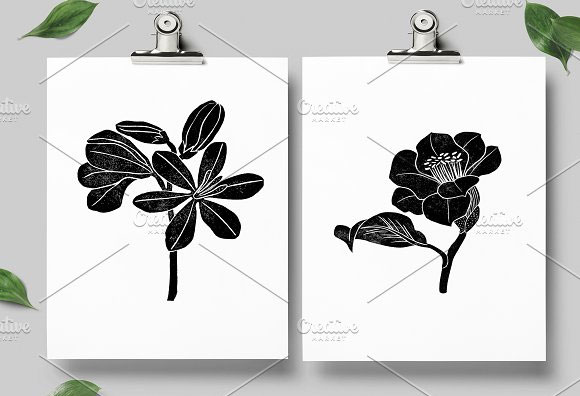 复古黑色花卉植物插画元素下载4