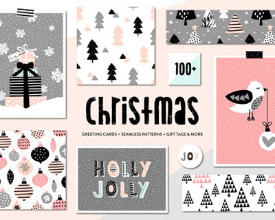 圣诞礼物标签卡贺卡明信片几何字母图形设计元素