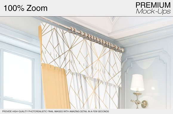 室内欧式卧室窗帘地毯床品四件套装饰画样机素材3