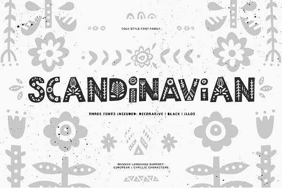 Scandinavian创意字体手绘黑白涂鸦植物花叶设计1