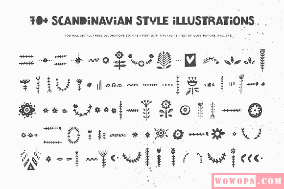Scandinavian创意字体手绘黑白涂鸦植物花叶设计6
