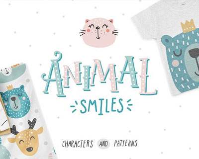 卡通可爱微笑动物图案儿童产品印花素材