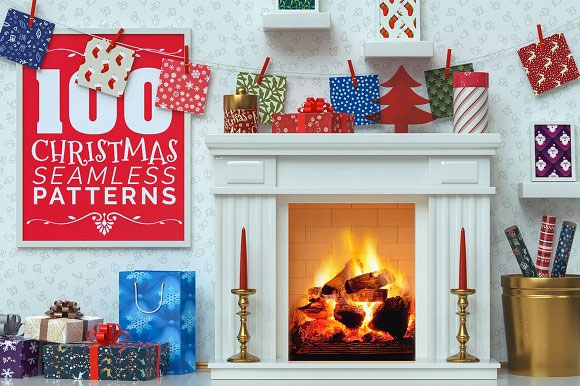 100款时尚复古冬季卡通圣诞印花贴图壁纸背景素材1
