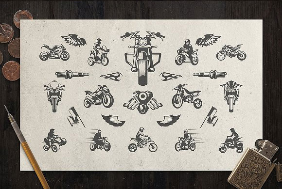 创意摩托车徽标徽章标签素材15