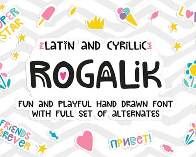 Rogalik可爱有趣手写英文字体素材