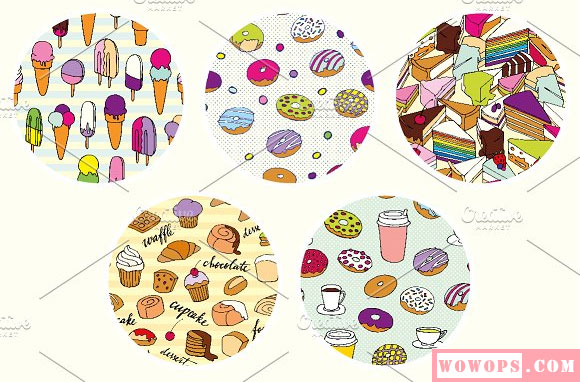 矢量甜点咖啡冰淇淋甜甜圈装饰边条插画素材8