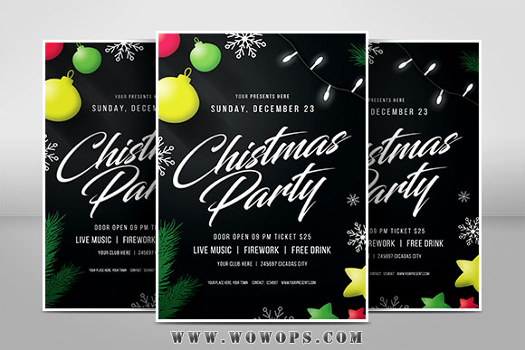创意圣诞装饰品背景聚会派对海报设计1