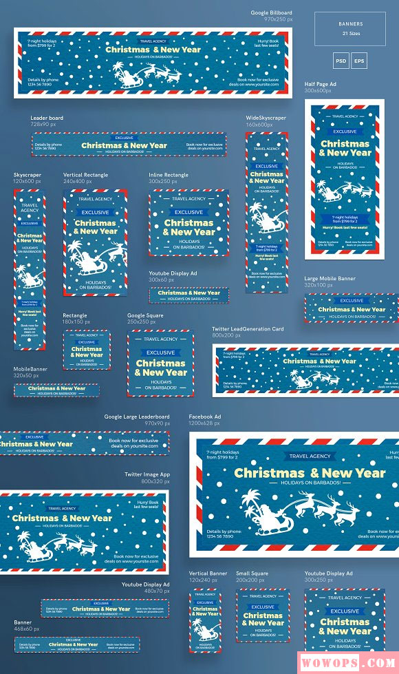 现代创意圣诞新年广告海报横幅旗帜套件模板8