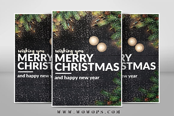简约唯美圣诞节雪花背景海报设计模板1