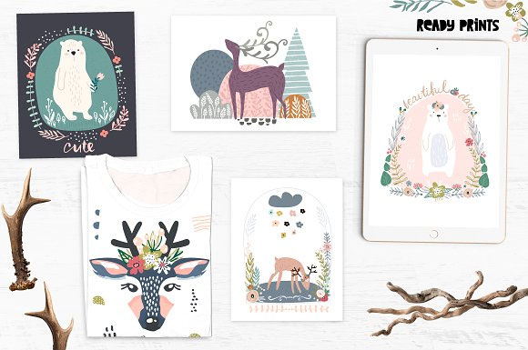 卡通童趣森林动物花卉卡片背景合集素材