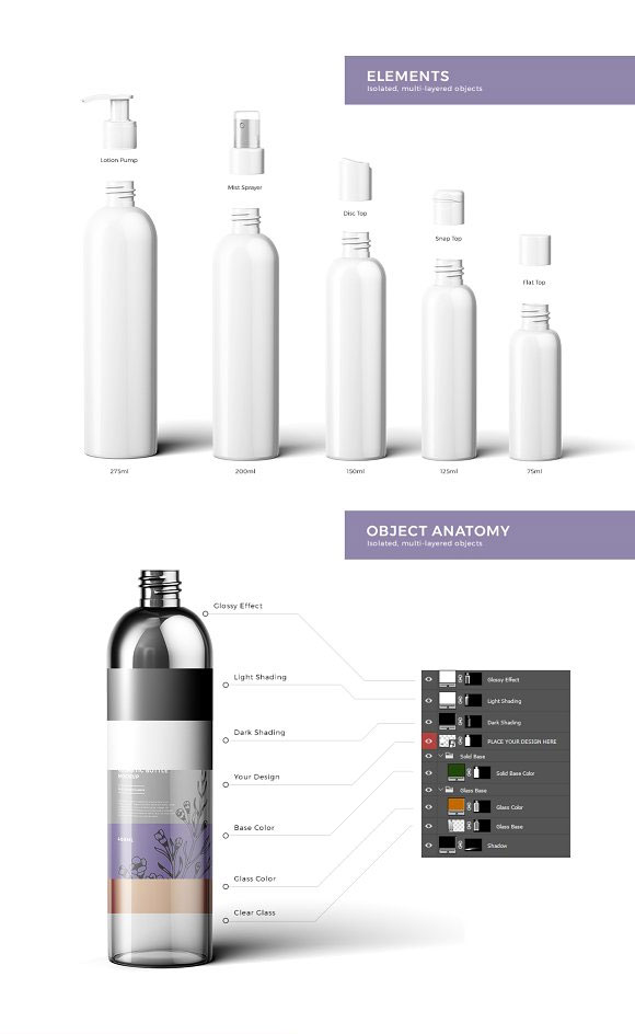 不同瓶盖化妆品包装瓶设计效果图样机2