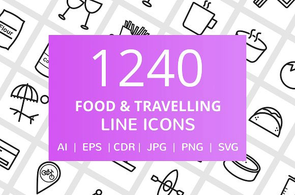 1240款食品及旅游线路图标矢量素材1