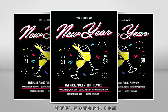 欧美时尚新年聚会派对海报设计模板1