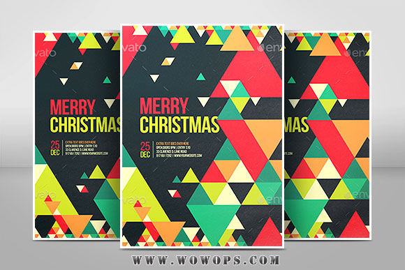 创意五颜六色几何圣诞节海报设计1
