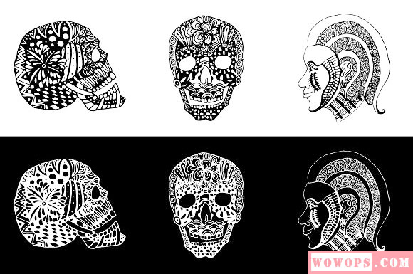 手绘涂鸦个性骷髅头T恤印花纹身图案素材6