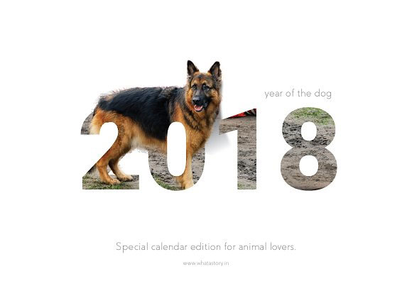 2018创意狗新年日历设计模板1