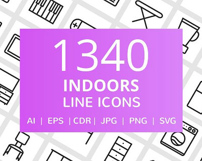 1340款室内线条手绘图标矢量素材