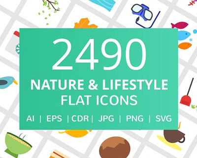2490款自然与生活方式平面图标素材