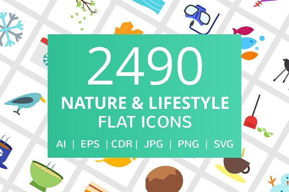 2490款自然与生活方式平面图标素材1
