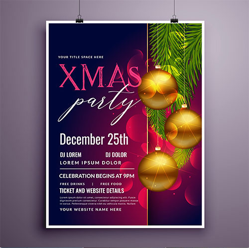 炫彩圣诞节派对网页广告宣传海报横幅矢量设计1