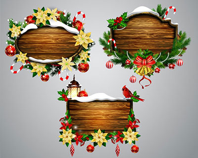 圣诞节木质木板挂牌木头吊牌矢量素材
