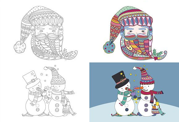手绘涂鸦圣诞老人头像袜子铃铛圣诞树等插画素材4