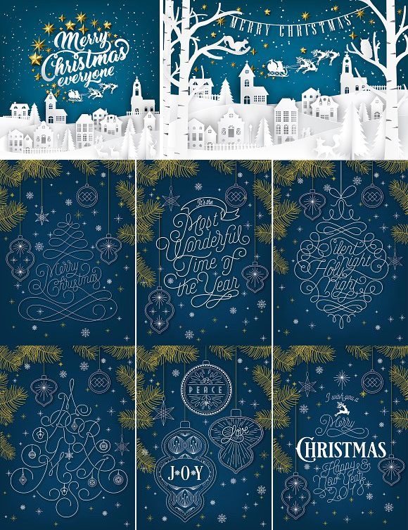 唯美圣诞创意装饰设计图形元素复古标签背景横幅合集4