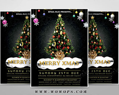 黑金大气圣诞树背景节日促销海报模板