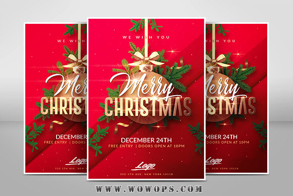 红色喜庆圣诞节新年海报设计模板1